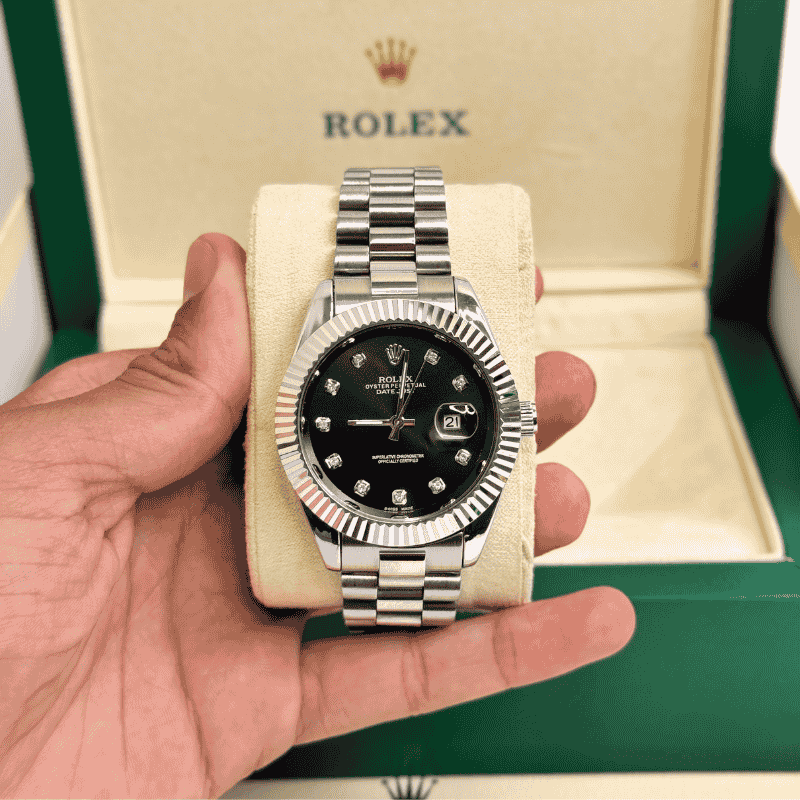 Rolex Watch – Silver in Black Dial
