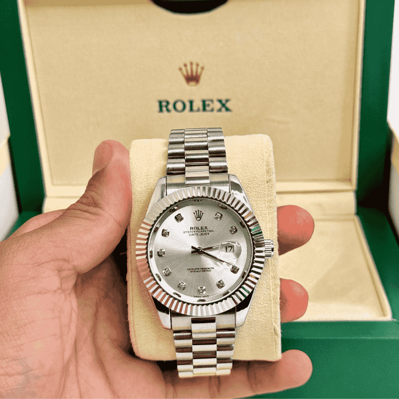 Rolex Watch – Silver in Silver Dial