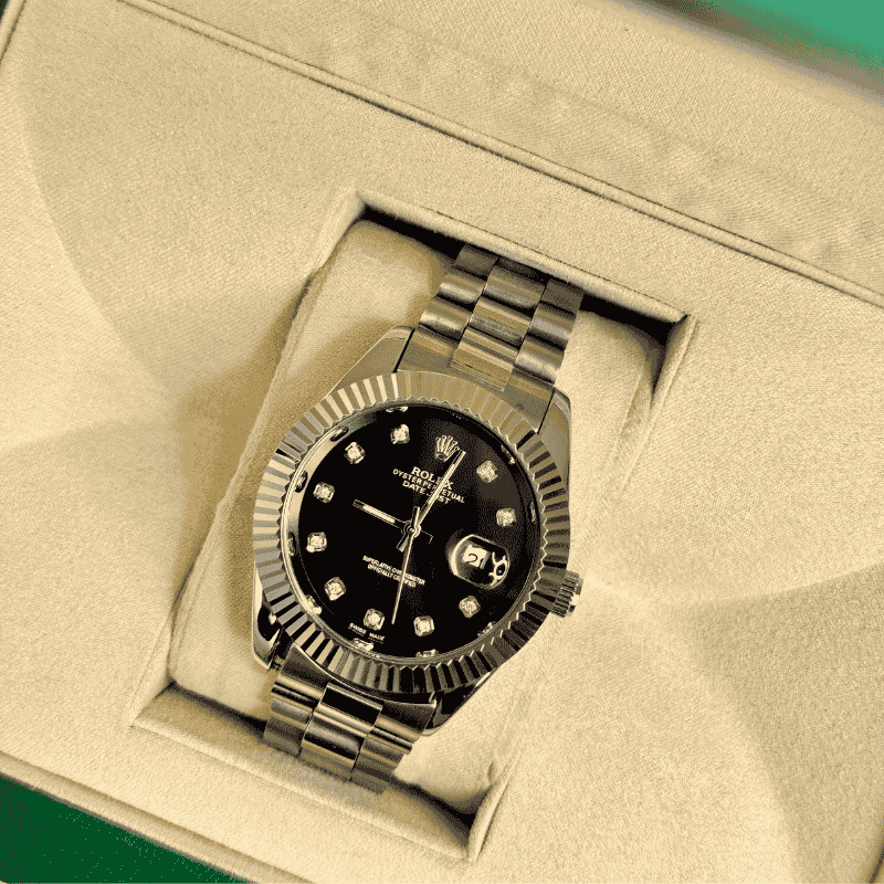 Rolex Watch – Silver in Black Dial